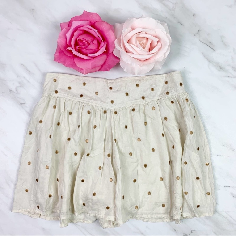 FREE PEOPLE Womens Sz M Flowy Shorts Ivory Gold Polka Dot Metallic Ivory Comb